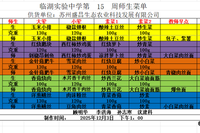 2025-2026第一学期第十五周师生菜单
