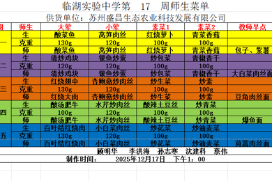 第十七周师生菜单